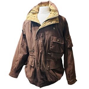 Gant brown and tan Microfiber Utility Field Jacket hidden hood size Medium.